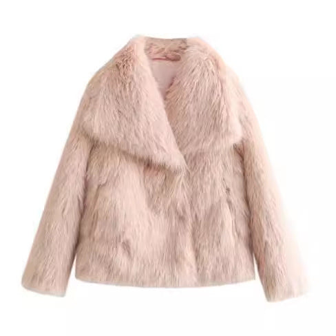 Winter Plush Coat Fashion Warm Thicken Fluffy Lapel Jacket Outwear Long Sleeve