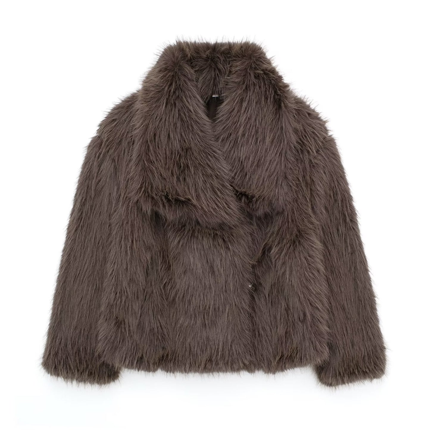 Winter Plush Coat Fashion Warm Thicken Fluffy Lapel Jacket Outwear Long Sleeve