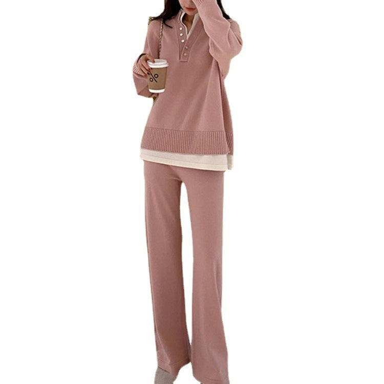 Knitwear Sweater Wide Leg Pants Two-piece Set