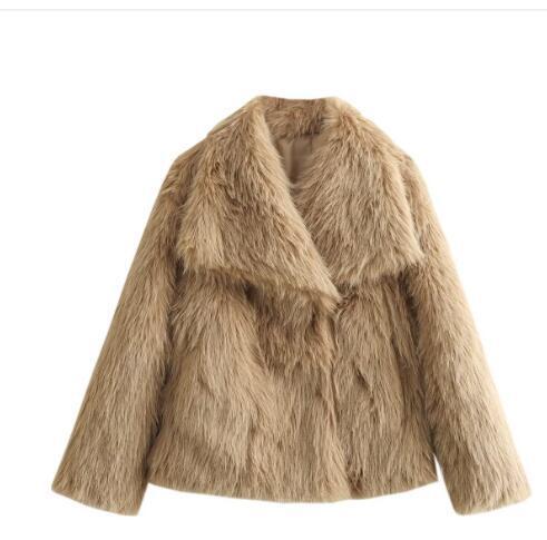 Winter Plush Coat Fashion Warm Thicken Fluffy Lapel Jacket Outwear Long Sleeve