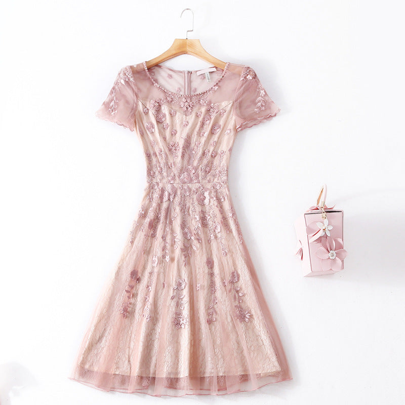 Cheerful pink, Mesh, evening dress.
