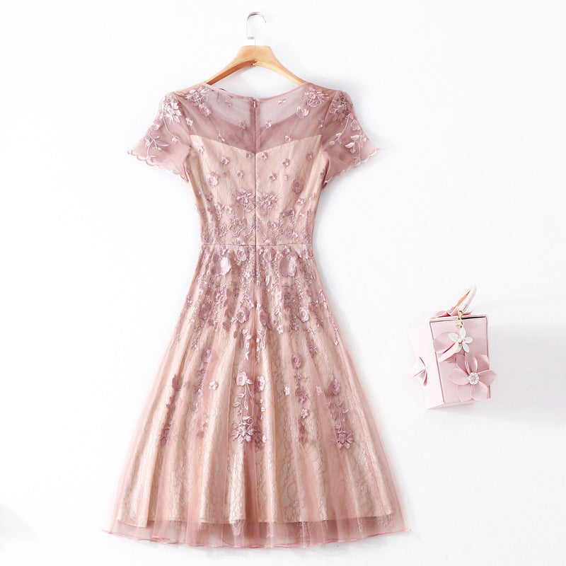 Cheerful pink, Mesh, evening dress.