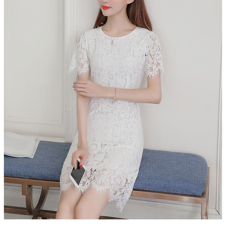 Women's Hollow Lace Mid-length Slim Temperament Dress