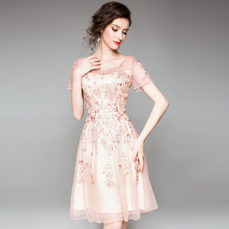 Cheerful pink, Mesh, evening dress.