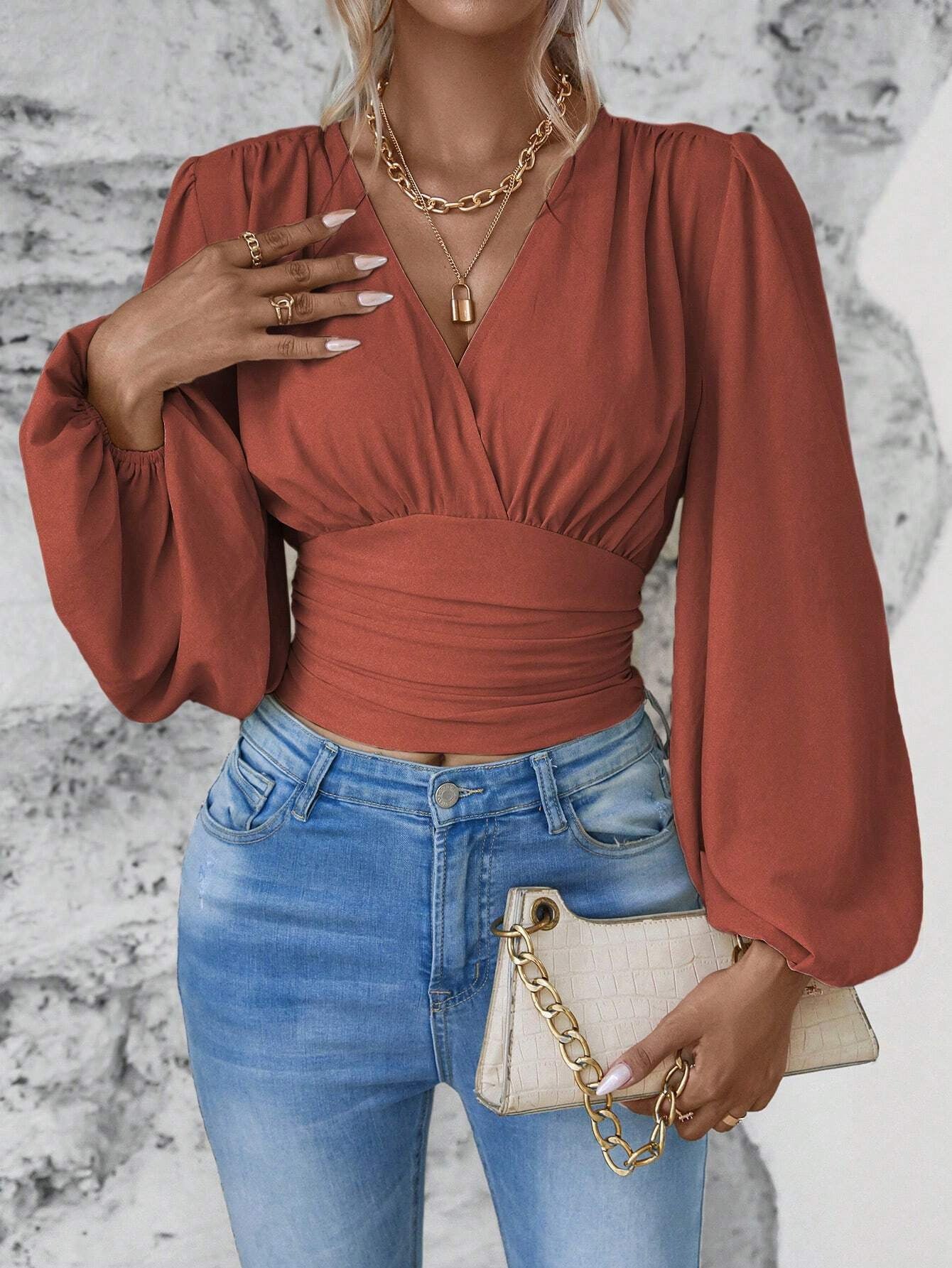 V-neck Sleeve ROYAL LUXE Top