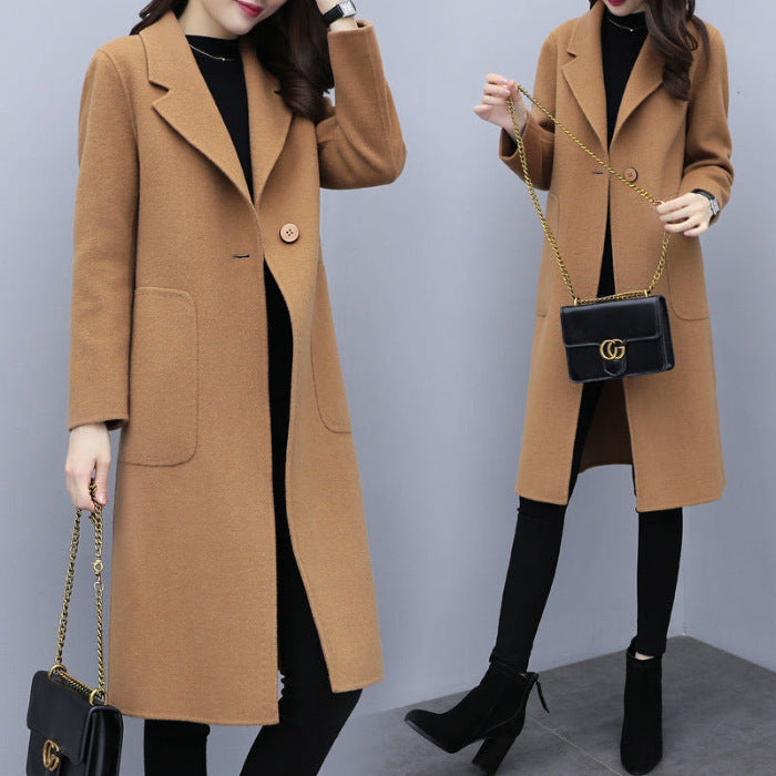 Mid-length Thin and Loose Wool Overcoat Women's Coat