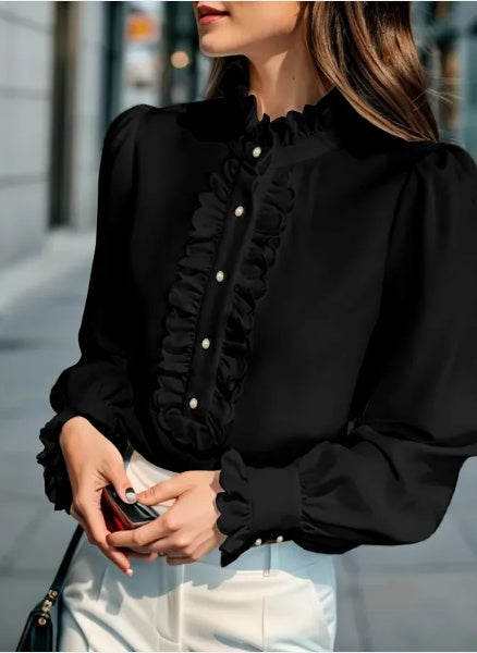 Royal Ruffle Blouse With Lotus Leaf Hem