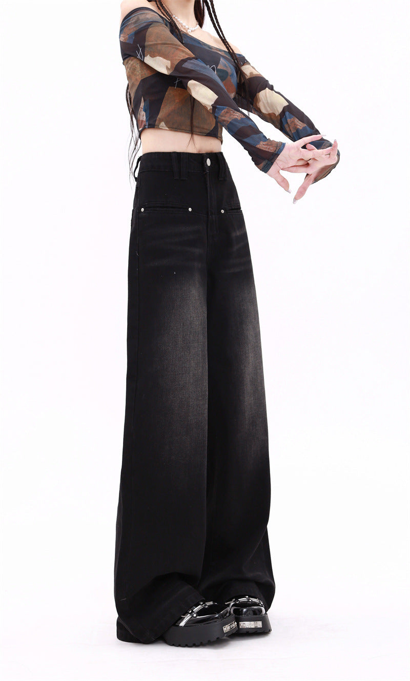 Retro Washed Straight Jeans For Women
