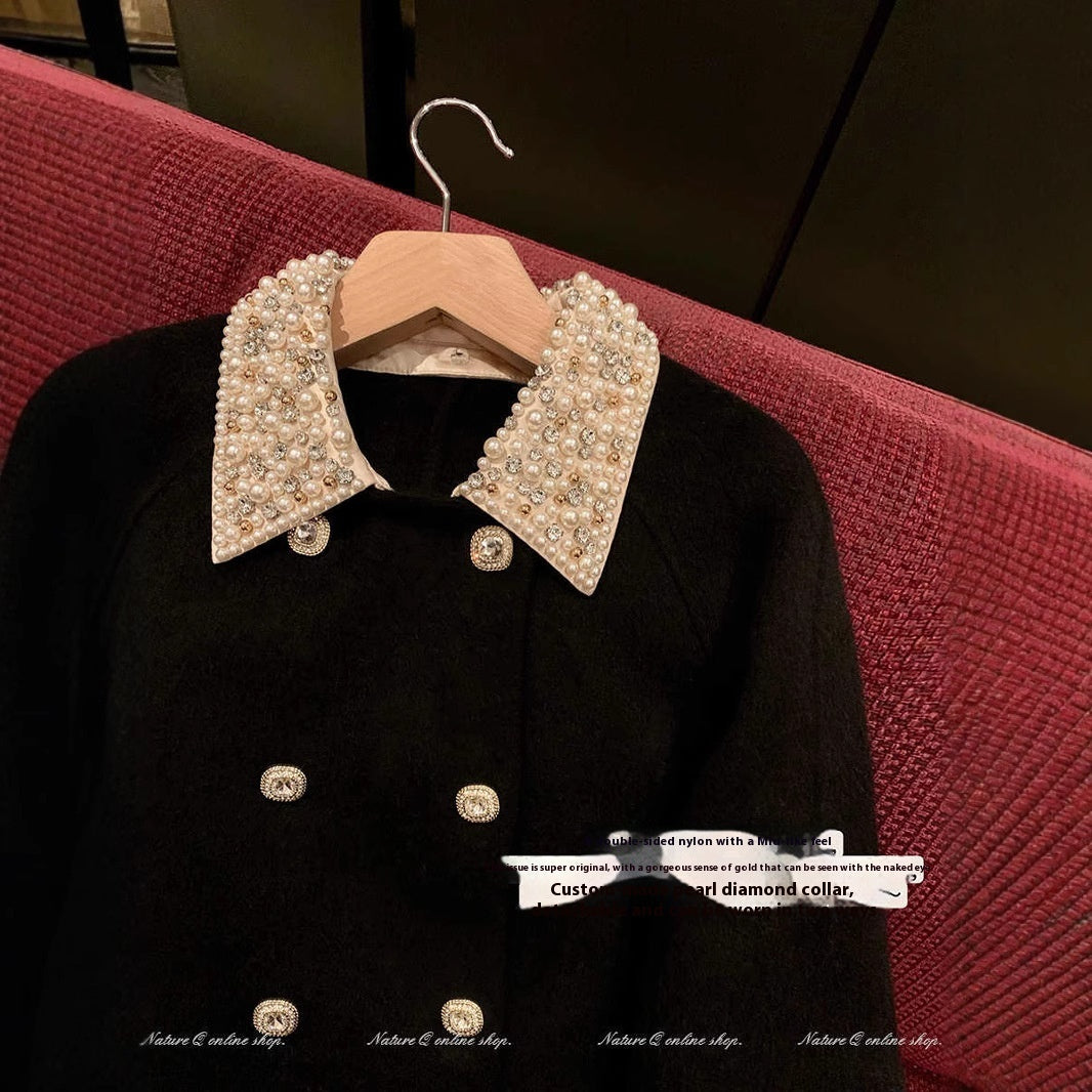 Luxurious Women's Double-faced Woolen Goods Artificial Wool Black Coat