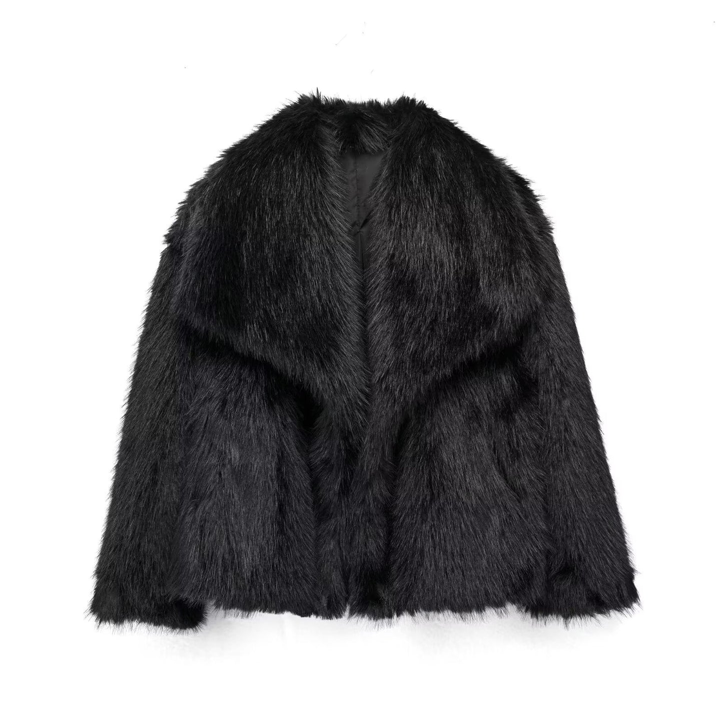 Winter Plush Coat Fashion Warm Thicken Fluffy Lapel Jacket Outwear Long Sleeve