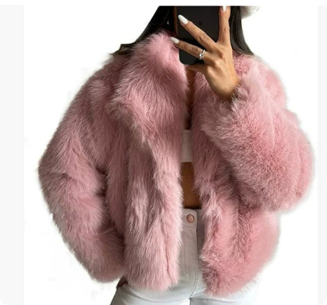 Winter Plush Coat Fashion Warm Thicken Fluffy Lapel Jacket Outwear Long Sleeve