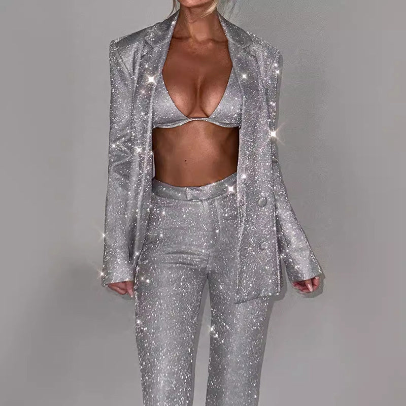3pcs Shiny Suit With Bra