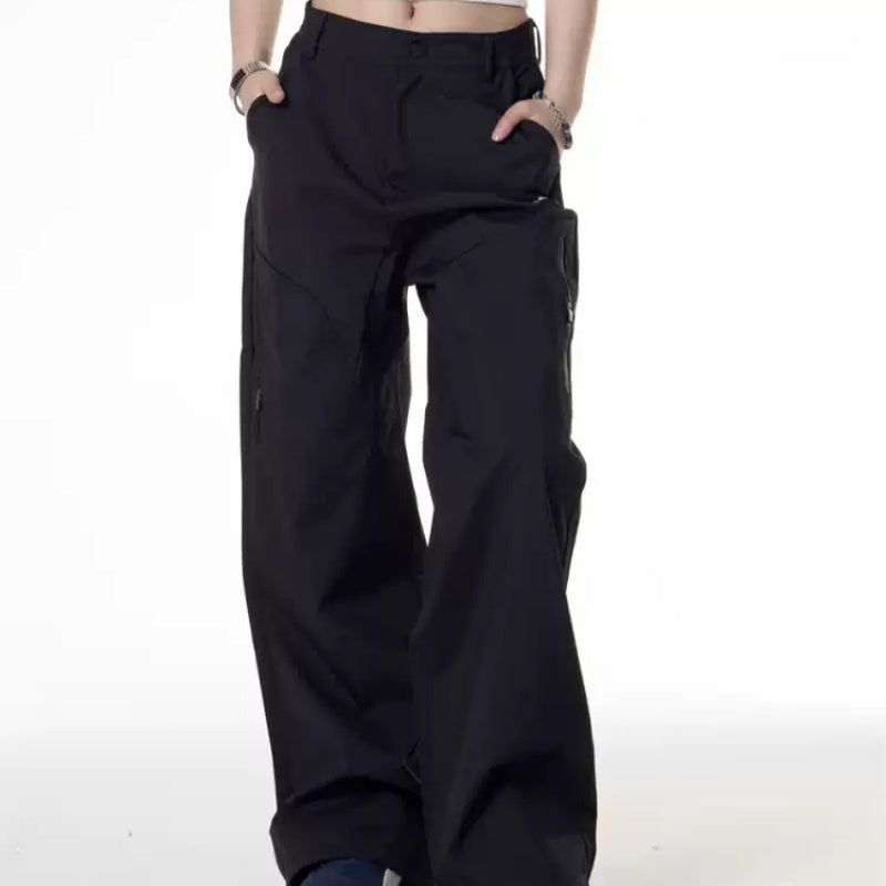Retro Spicy Girl Style Ginger Yellow Soft Shell Wide Leg Tactical Pants