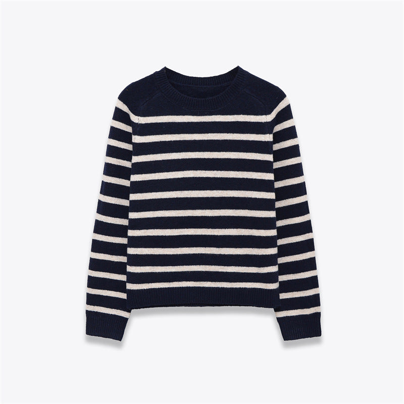 Women's Round Neck Loose Striped Knit Sweater