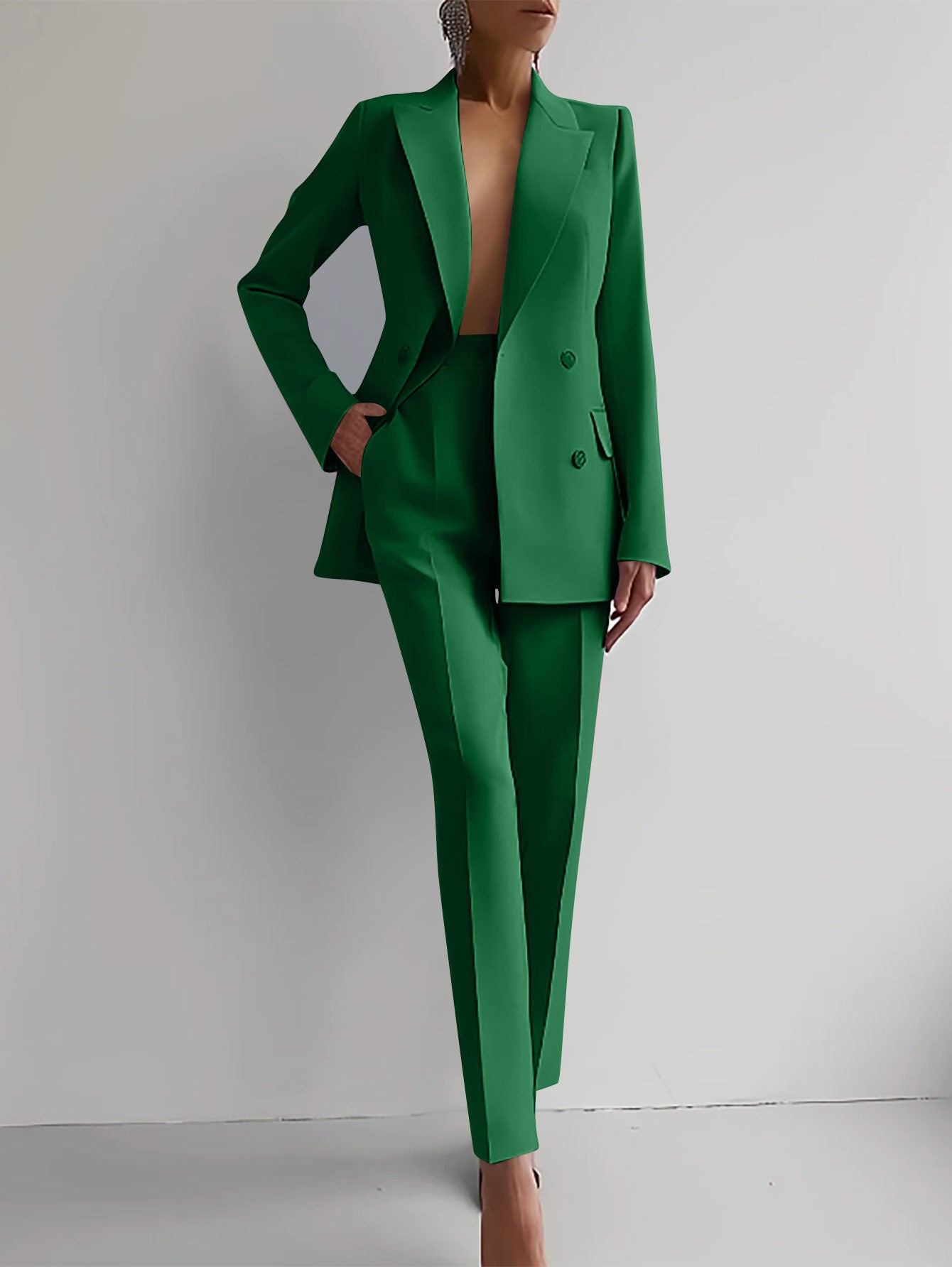 Power Bloom summer Suits Fashion Long Sleeve Single-breasted Jacket Top And Slim Fit Trousers Business Suits