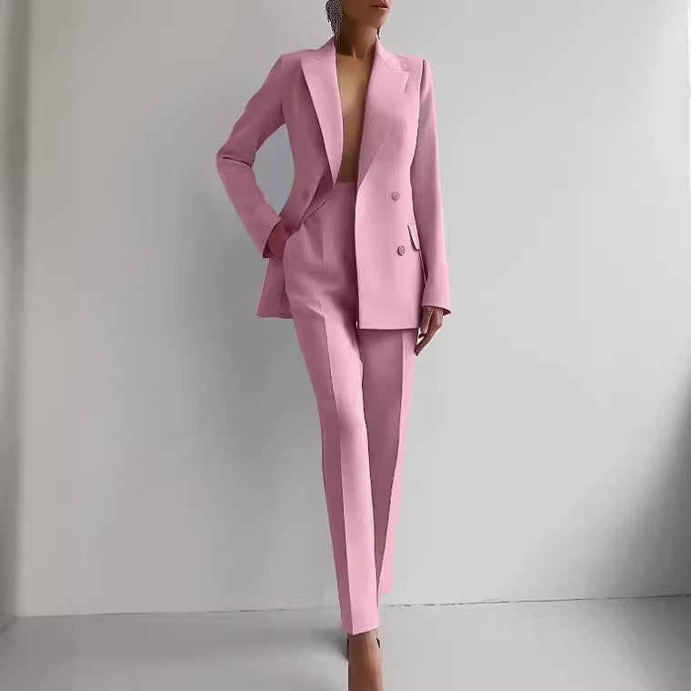 Power Bloom summer Suits Fashion Long Sleeve Single-breasted Jacket Top And Slim Fit Trousers Business Suits