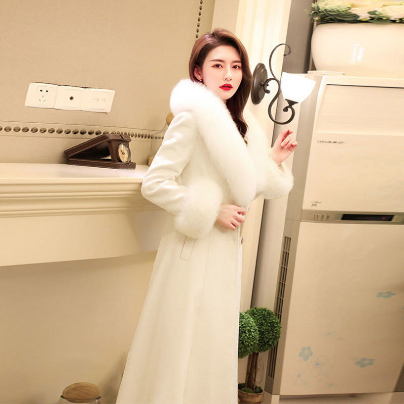 Elegant White Long Woolen Coat