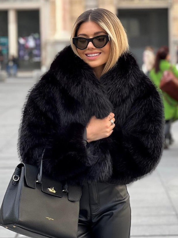 Winter Plush Coat Fashion Warm Thicken Fluffy Lapel Jacket Outwear Long Sleeve