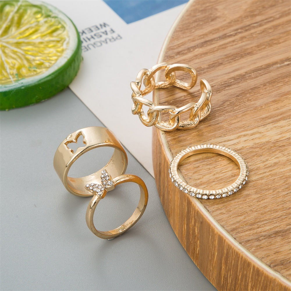 size 8 Creative Retro Full Diamond Butterfly Hollow Ring Suit