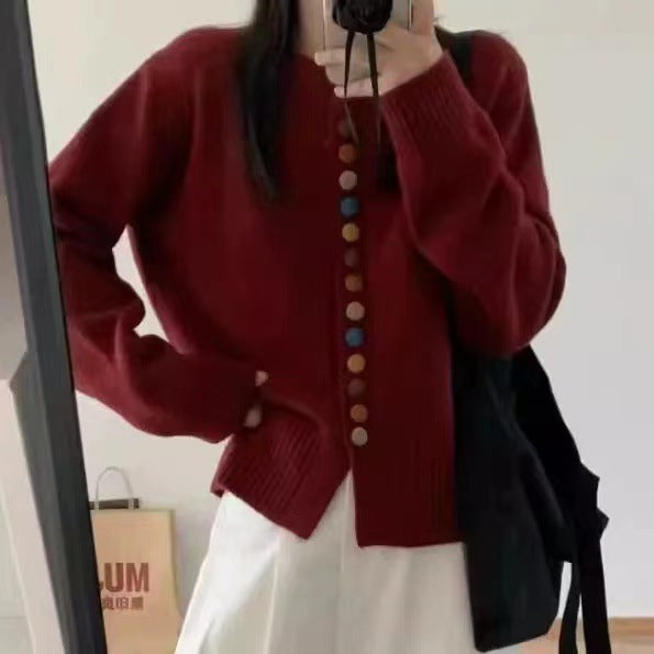 Temperament Wild Western Style Youthful-looking Vintage Wine Sweater Coat