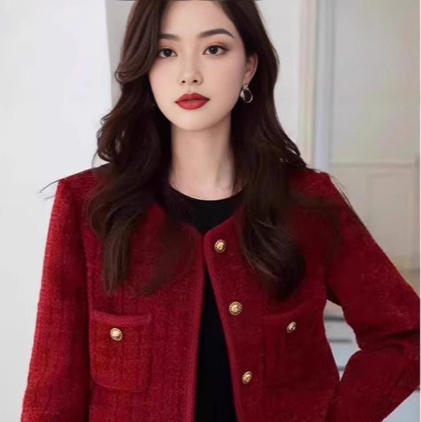 Wine Red Coat French Style