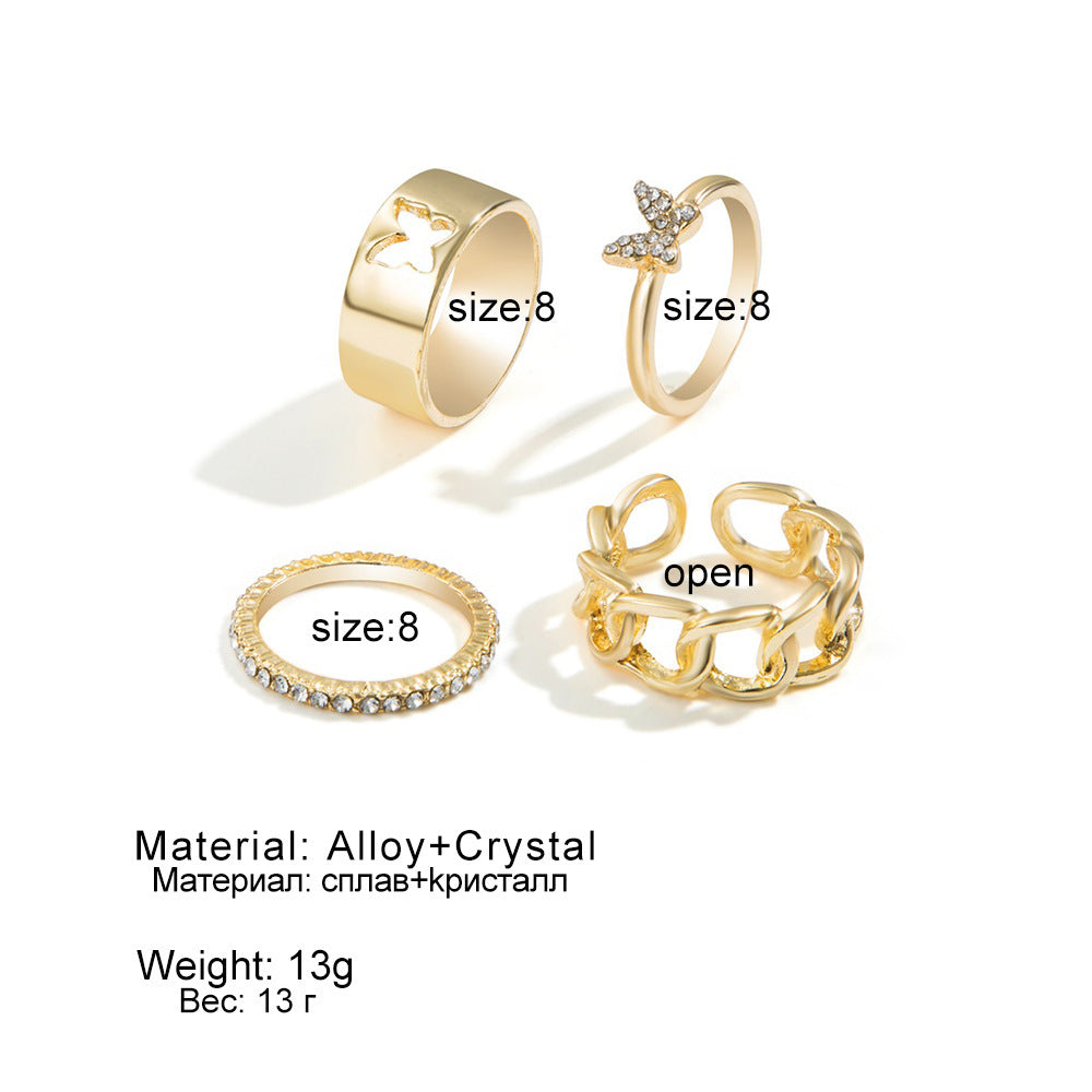 size 8 Creative Retro Full Diamond Butterfly Hollow Ring Suit