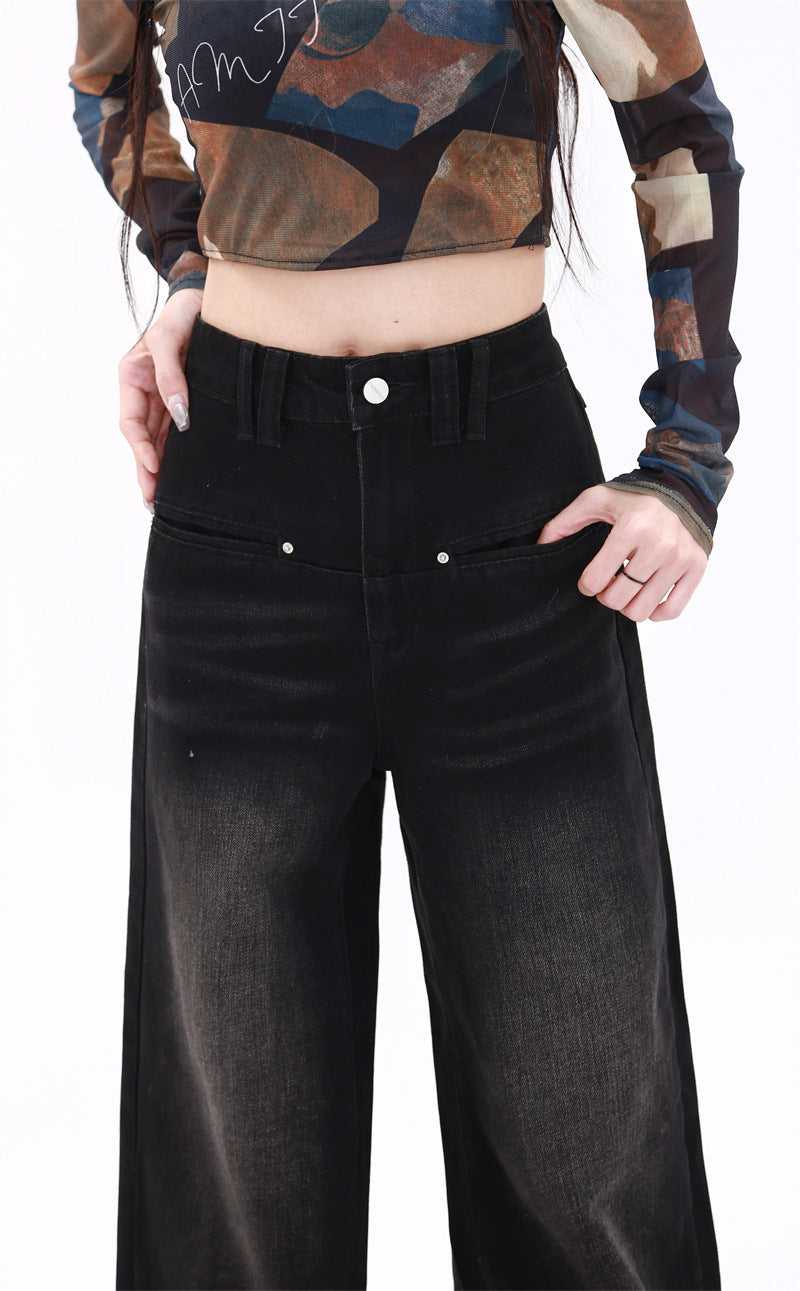 Retro Washed Straight Jeans For Women