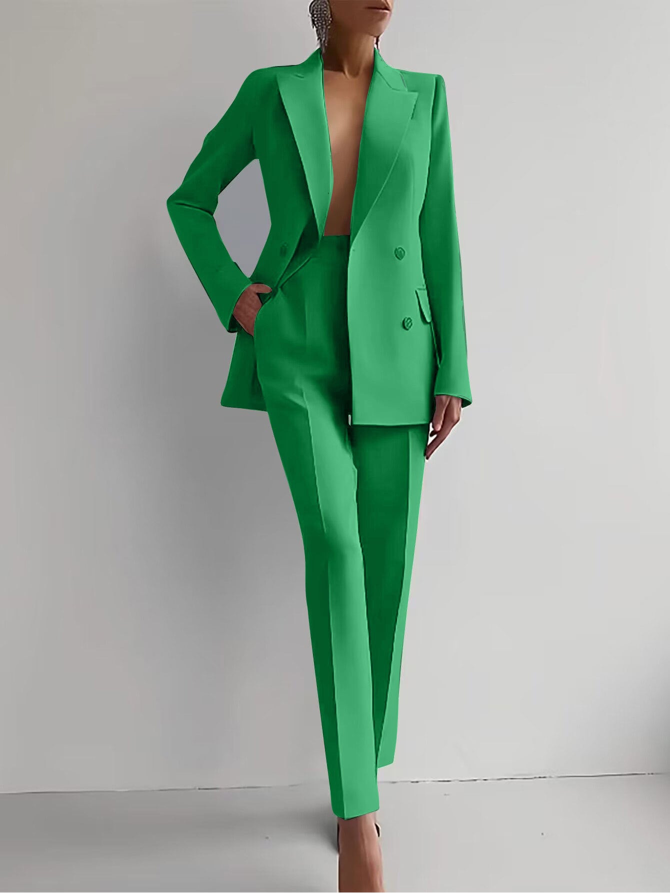 Power Bloom summer Suits Fashion Long Sleeve Single-breasted Jacket Top And Slim Fit Trousers Business Suits