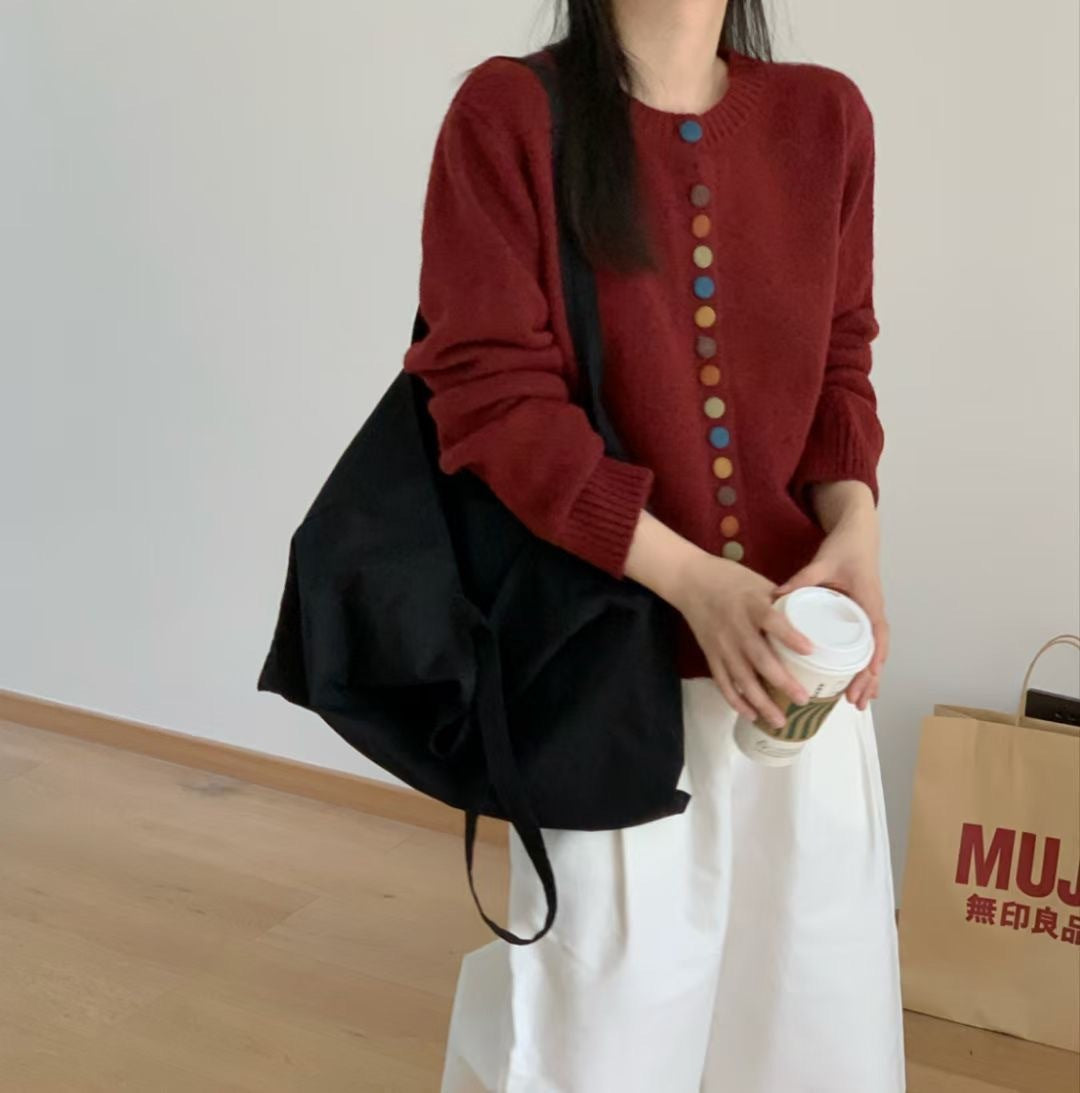 Temperament Wild Western Style Youthful-looking Vintage Wine Sweater Coat