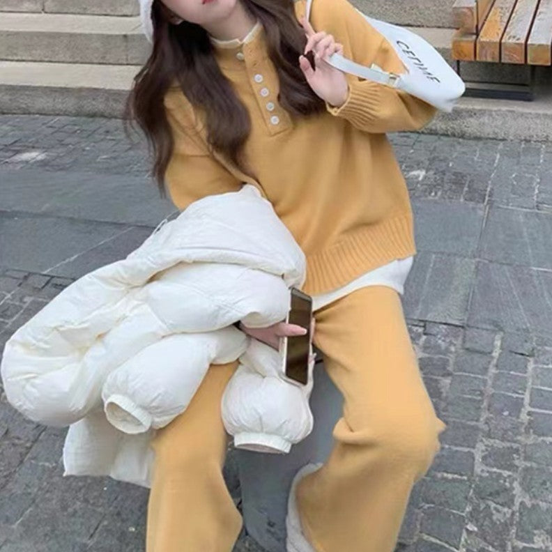Knitwear Sweater Wide Leg Pants Two-piece Set
