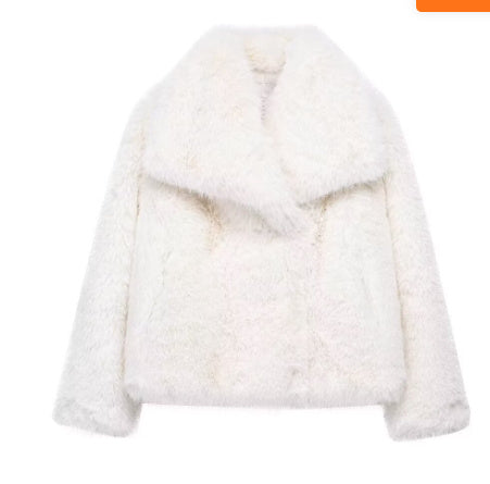 Winter Plush Coat Fashion Warm Thicken Fluffy Lapel Jacket Outwear Long Sleeve