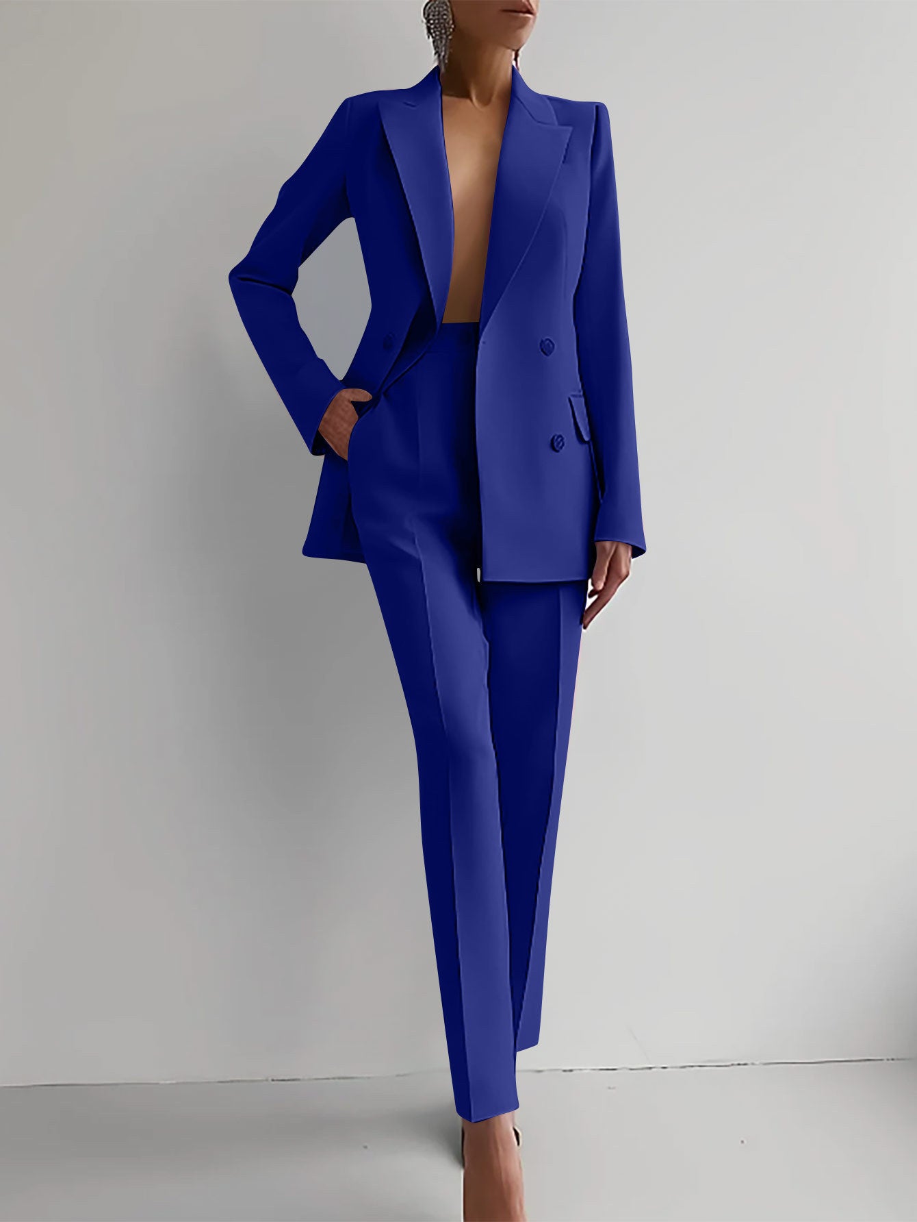Power Bloom summer Suits Fashion Long Sleeve Single-breasted Jacket Top And Slim Fit Trousers Business Suits