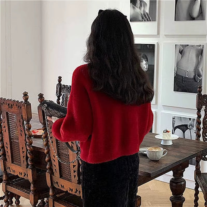 Cardigan Women Solid Knitted Retro Popular Korean Style Jumper Sweaters Newest Daily All-Match Loose O-Neck Vintage Soft Autumn