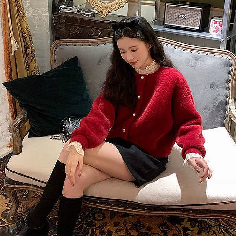 Cardigan Women Solid Knitted Retro Popular Korean Style Jumper Sweaters Newest Daily All-Match Loose O-Neck Vintage Soft Autumn