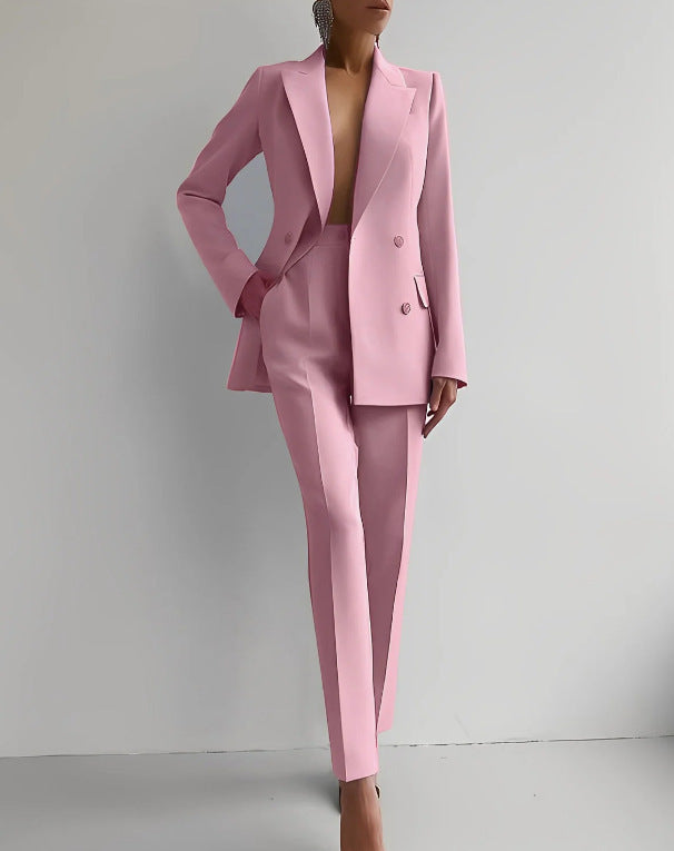 Power Bloom summer Suits Fashion Long Sleeve Single-breasted Jacket Top And Slim Fit Trousers Business Suits
