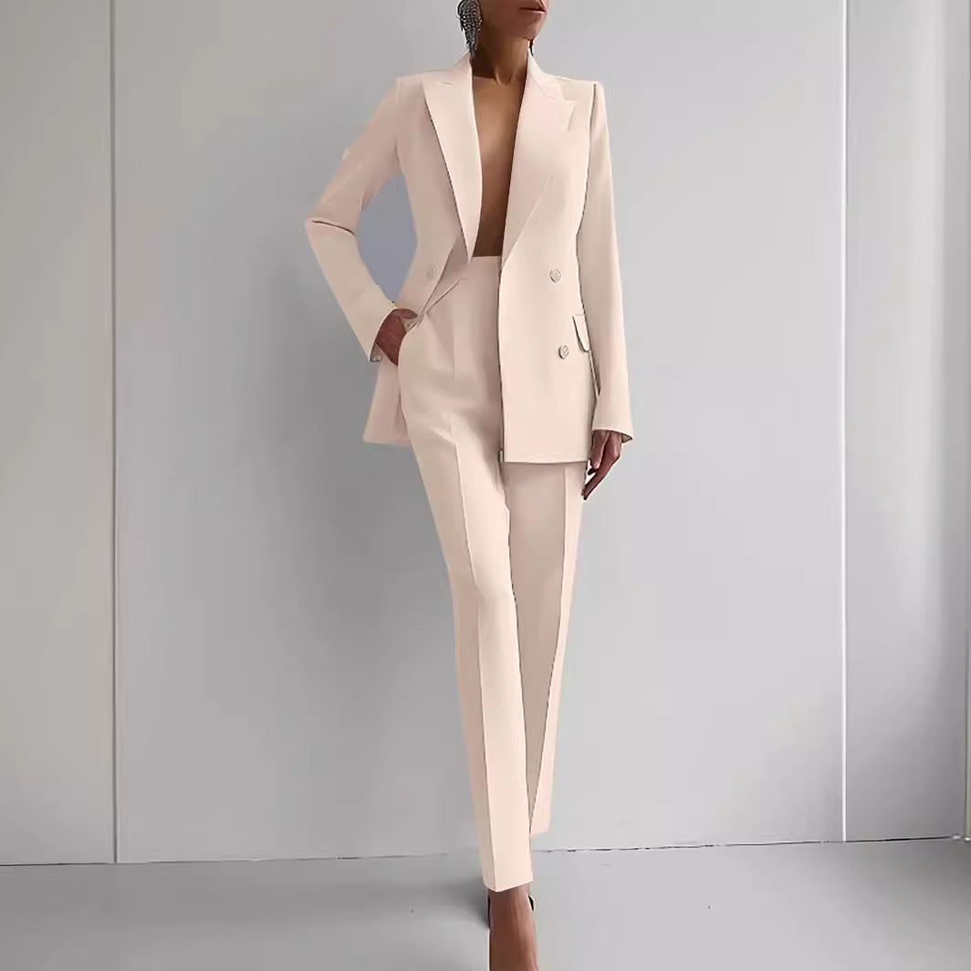 Power Bloom summer Suits Fashion Long Sleeve Single-breasted Jacket Top And Slim Fit Trousers Business Suits