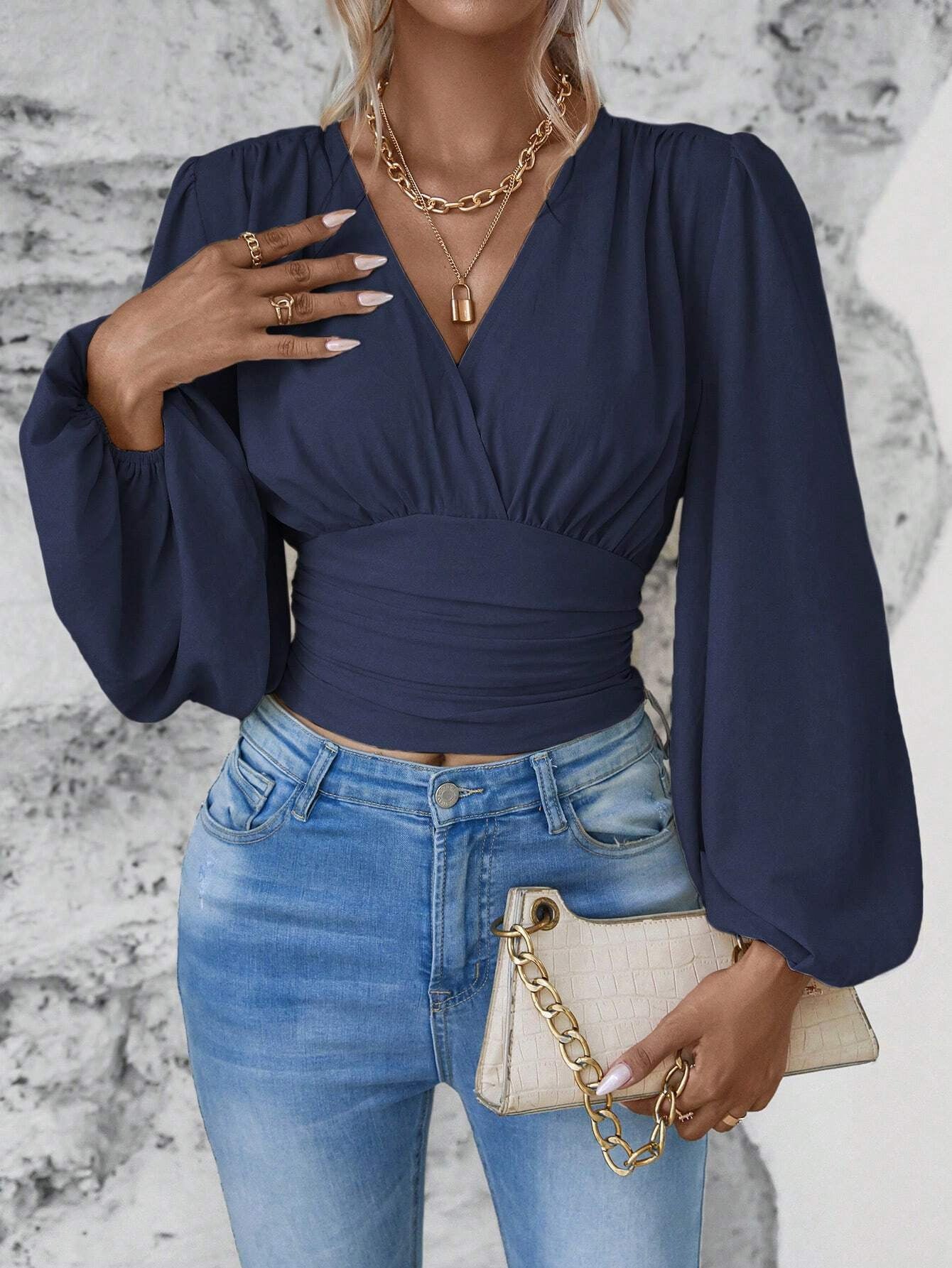 V-neck Sleeve ROYAL LUXE Top