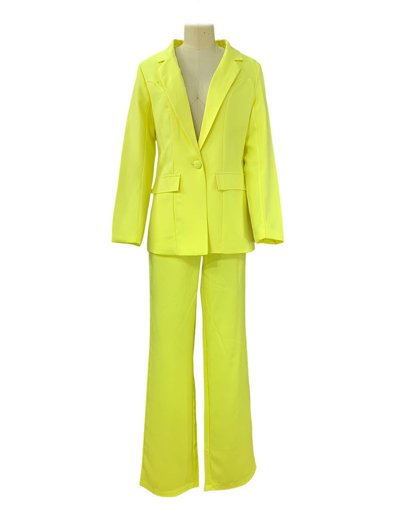 2 Piece Set Spring Elegant Solid Long Sleeve Blazer Suit And Pants For Women Autumn Classic OL Street Outfit