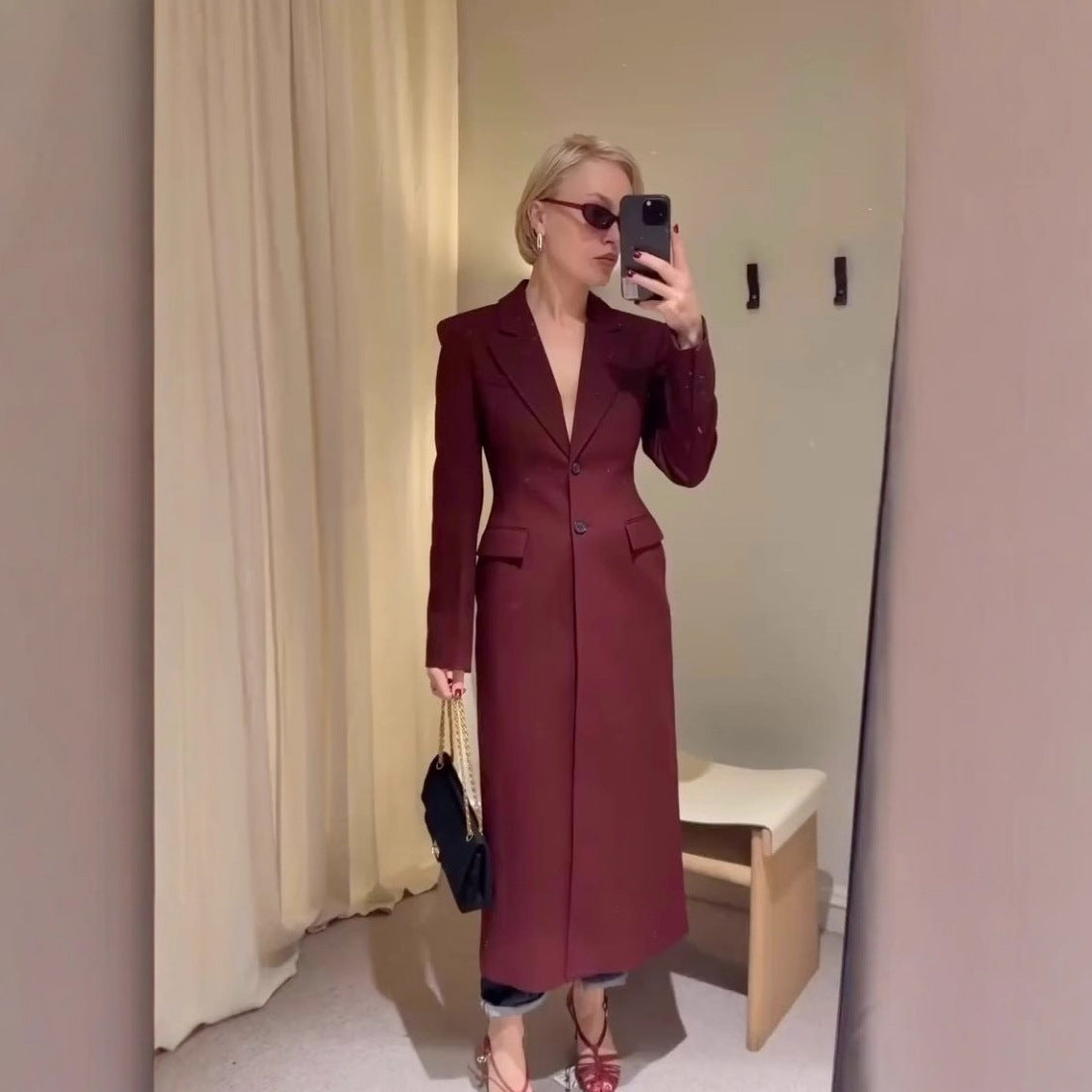Thin Women's Slim Temperament Long Overcoat Outerwear
