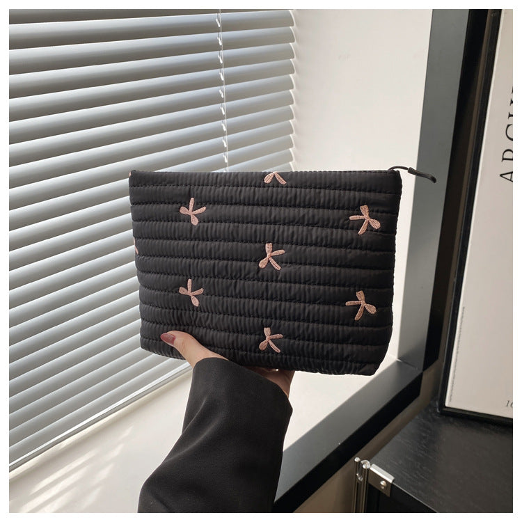 Oxford Cloth Bow Bliss Pouch Print Clutch For Women