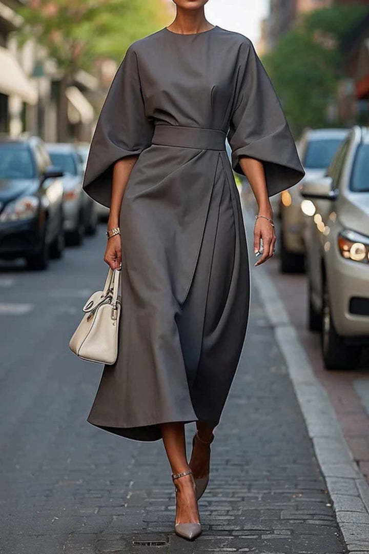 Loose Batwing Sleeve Dress Fashion Waist-tighted Elegant Dresses