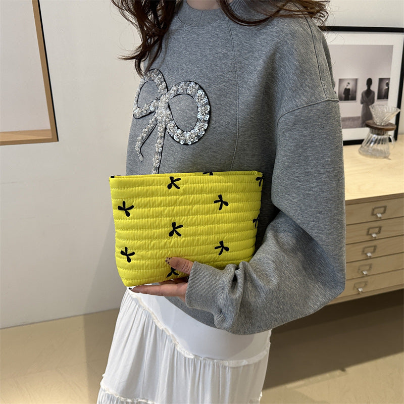 Oxford Cloth Bow Bliss Pouch Print Clutch For Women