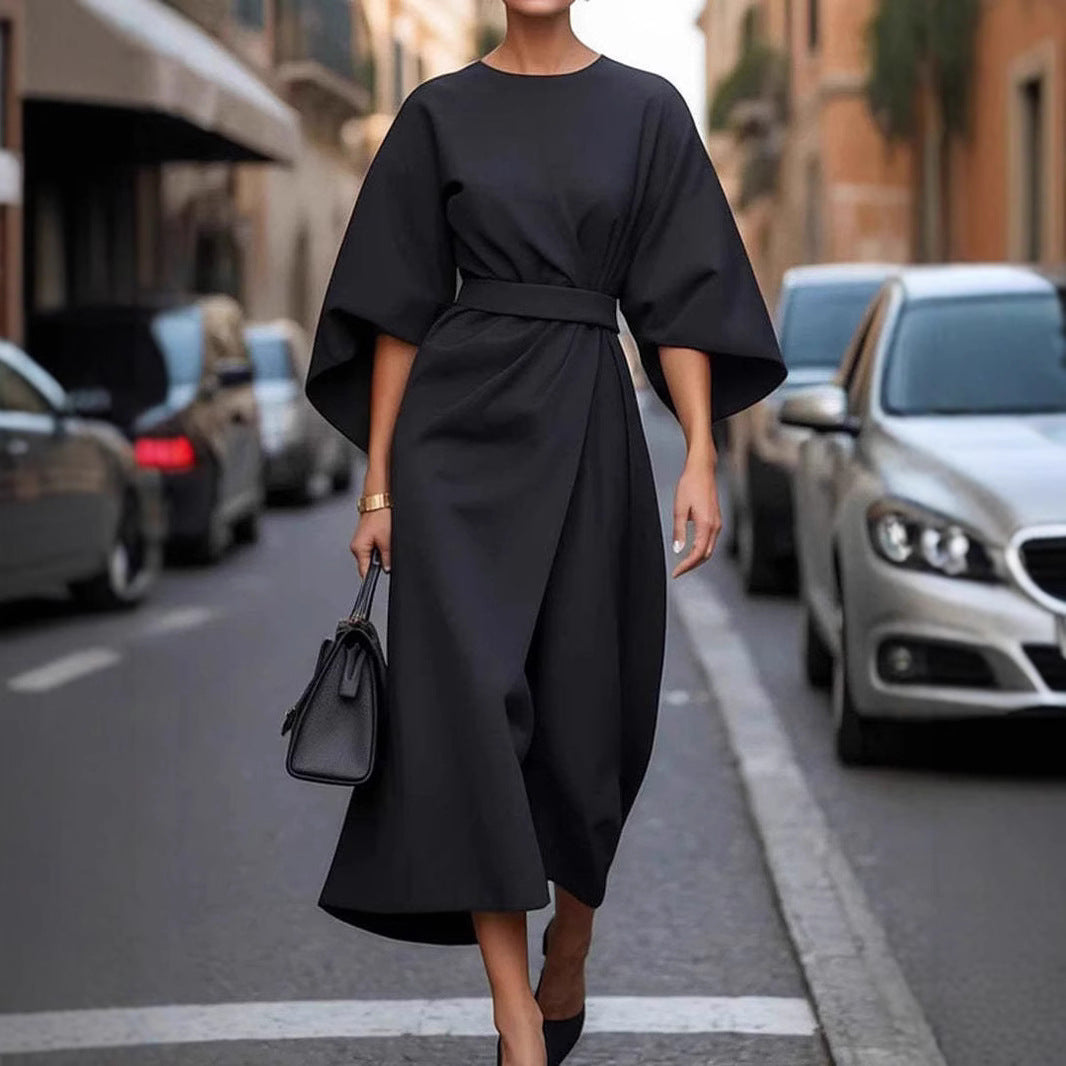 Loose Batwing Sleeve Dress Fashion Waist-tighted Elegant Dresses