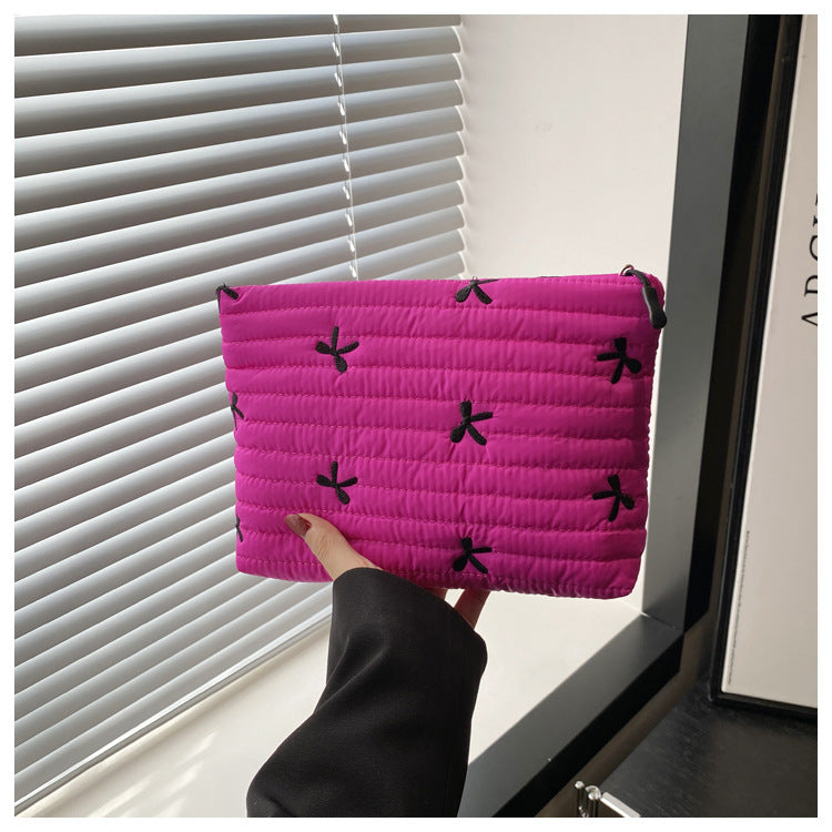 Oxford Cloth Bow Bliss Pouch Print Clutch For Women