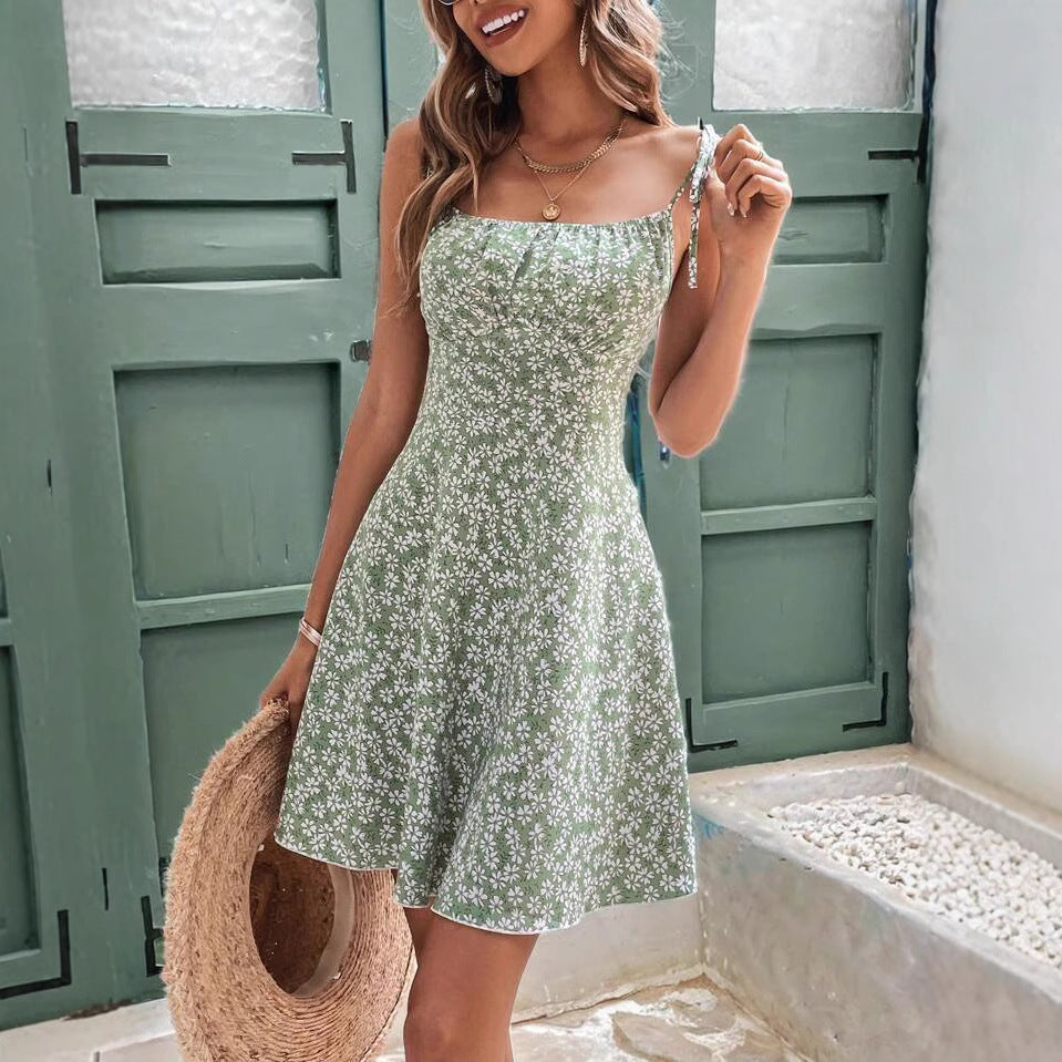 Daisy Breeze Sundress Floral Spaghetti Strap Beach Short Dress,Sundress