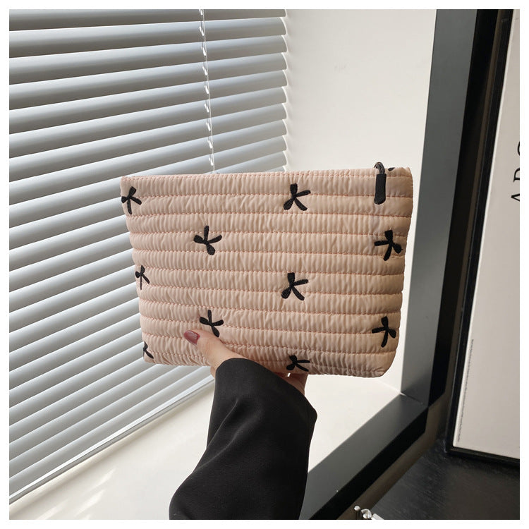Oxford Cloth Bow Bliss Pouch Print Clutch For Women