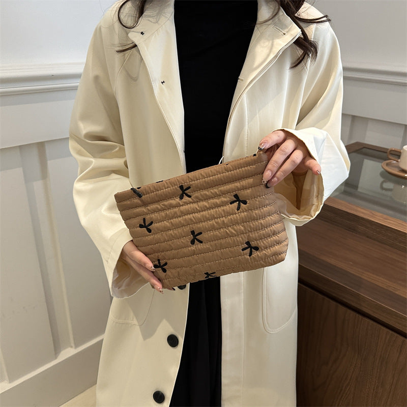 Oxford Cloth Bow Bliss Pouch Print Clutch For Women