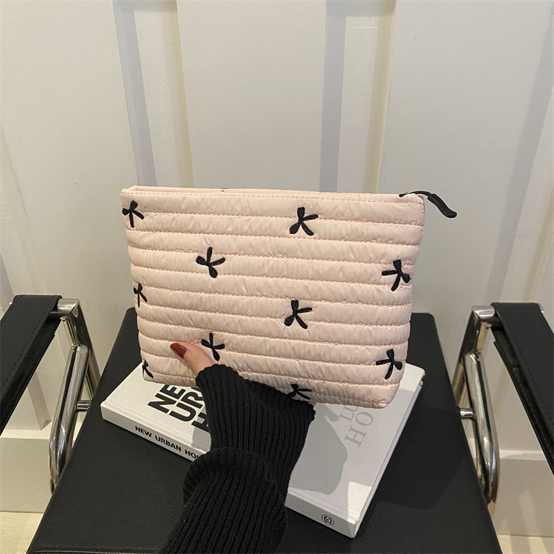 Oxford Cloth Bow Bliss Pouch Print Clutch For Women