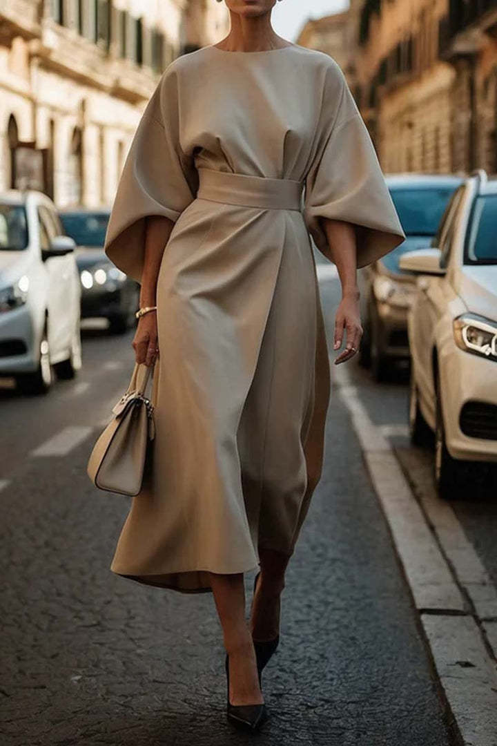 Loose Batwing Sleeve Dress Fashion Waist-tighted Elegant Dresses