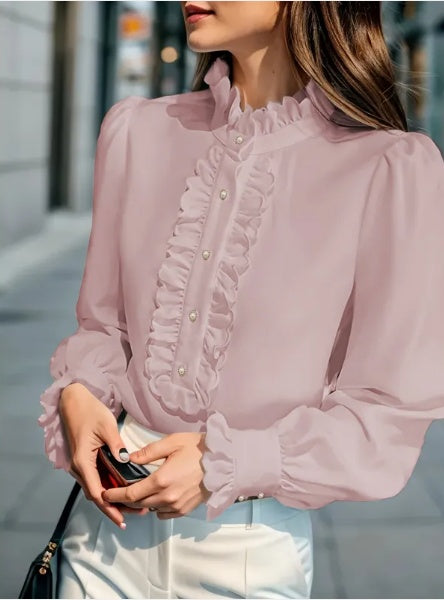 Royal Ruffle Blouse With Lotus Leaf Hem